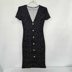 Zara Black and White Polka Dot Midi Dress